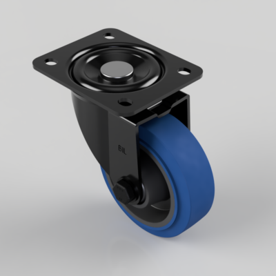 Blue Elastic Rubber 65ShoreA Plate Swivel Castor 100mm 200kg Load