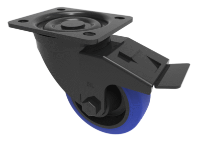 Blue Elastic Rubber 75ShoreA Plate Swivel Castor Brake 100mm 250kg Load