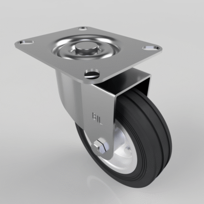 Black Rubber Steel Plate Swivel Castor 100mm 70kg Load