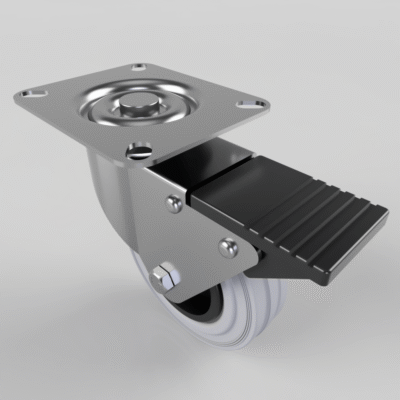 Grey Rubber Polypropylene Plate Swivel Castor Brake 100mm 70kg Load