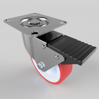 Polyurethane Plate Swivel Castor Brake 100mm 125kg Load