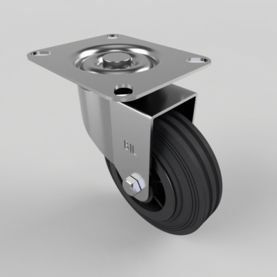 Black Rubber Plate Swivel Castor 100mm 70kg Load
