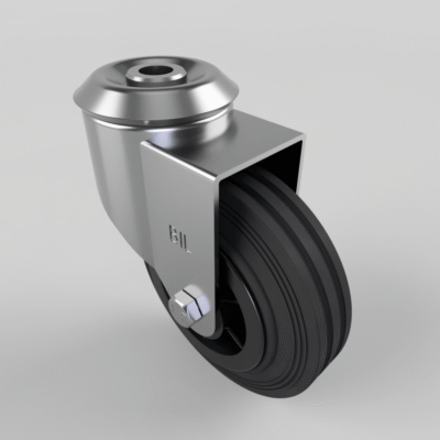 Black Rubber Bolt Hole Swivel Castor 100mm 70kg Load