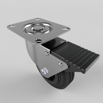 Black Rubber Plate Swivel Castor Brake 100mm 70kg Load