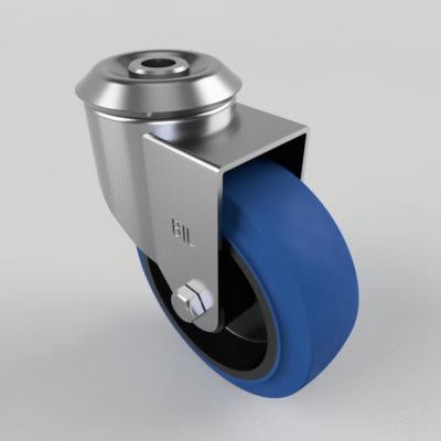 Blue Elastic Rubber Bolt Hole Swivel Castor 100mm 125kg Load