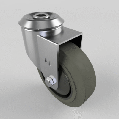 Soft Grey Rubber Bolt Hole Swivel Castor 100mm 100kg Load