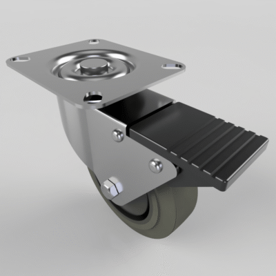 Soft Grey Rubber Plate Swivel Castor Brake 100mm 100kg Load