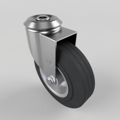Black Rubber Pressed Steel Bolt Hole Swivel Castor 125mm 70kg Load