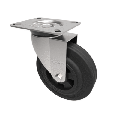 Black Rubber Plate Swivel Castor 125mm 90kg Load