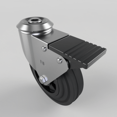 Black Rubber Bolt Hole Swivel Castor Brake 125mm 90kg Load