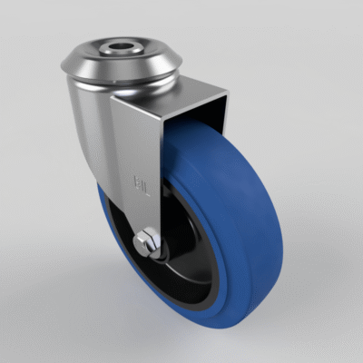 Blue Elastic Rubber Bolt Hole Swivel Castor 125mm 125kg Load