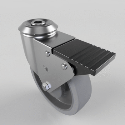 Soft Grey Rubber Bolt Hole Swivel Castor Brake 125mm 120kg Load