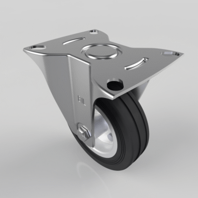 Black Rubber Steel Plate Fixed Castor 100mm 70kg Load