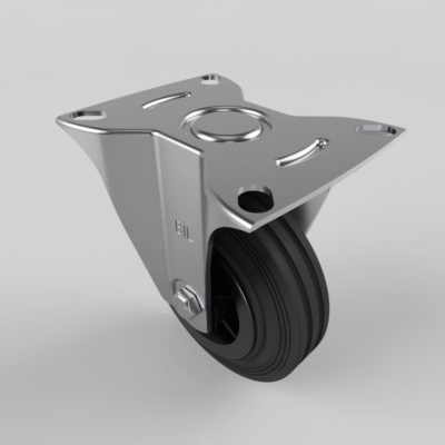 Black Rubber Plate Fixed Castor 100mm 70kg Load