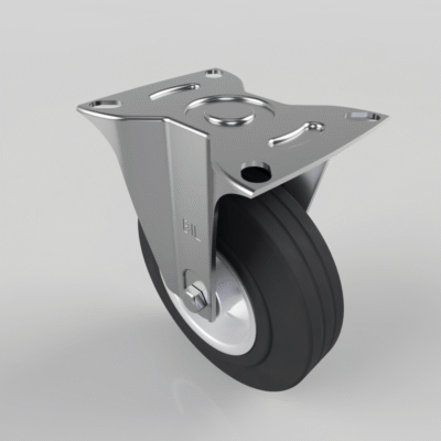 Black Rubber Steel Plate Fixed Castor 125mm 90kg Load