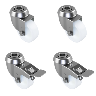 4 Pack 2 x Swivel 2 x Braked Nylon Bolt Hole 50mm 150kg Load Per Set