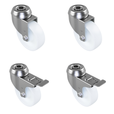 4 Pack 2 x Swivel 2 x Braked Nylon Bolt Hole 75mm 210kg Load Per Set