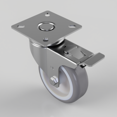 Grey Rubber Plate Swivel Castor Brake 75mm 50kg Load