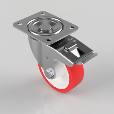 Polyurethane Nylon Plate Swivel Castor Brake 100mm 250kg Load