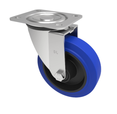 Blue Elastic Rubber 75ShoreA Plate Swivel Castor 125mm 200kg Load