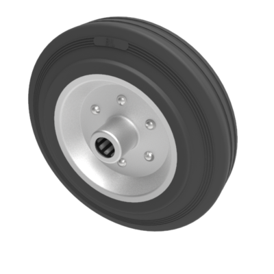 Black Rubber Pressed Steel 200mm Roller Bearing Wheel 205kg Load