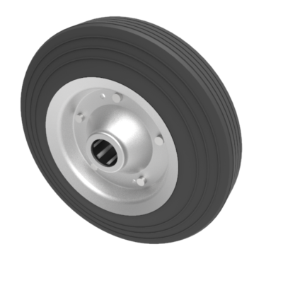 Black Rubber Pressed Steel 200mm Roller Bearing Wheel 185kg Load