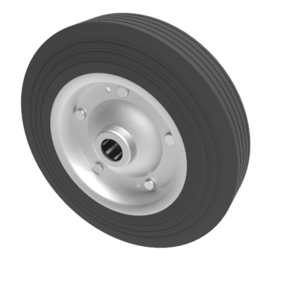 Black Rubber Pressed Steel 250mm Roller Bearing Wheel 225kg Load