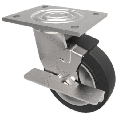 Elastic Rubber on Aluminium Plate Swivel Castor Brake 100mm 250kg Load