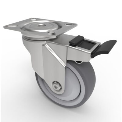 Rubber Swivel Castor Brake Top Plate 100mm 90kg