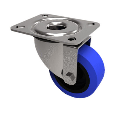 Blue Elastic Rubber 75ShoreA Plate Swivel Castor 125mm 200kg Load