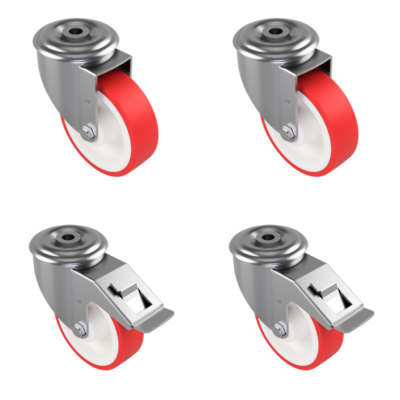 4 Pack 2 x Swivel 2 x Braked Polyurethane Nylon Bolt Hole 100mm 540kg Load Per Set