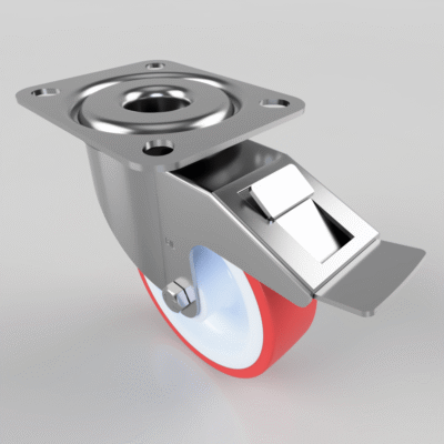 Polyurethane Nylon Plate Swivel Castor Brake 100mm 180kg Load