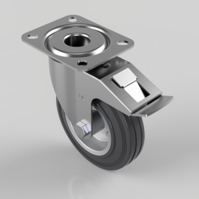 Black Rubber Pressed Steel Plate Swivel Castor Brake 125mm 90kg Load