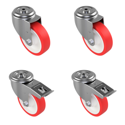 4 Pack 2 x Swivel 2 x Braked Polyurethane Nylon Bolt Hole 150mm 1050kg Load Per Set