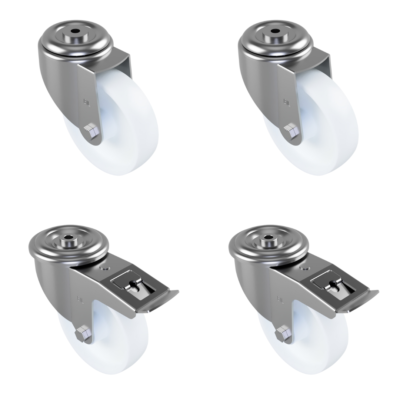 4 Pack 2 x Swivel 2 x Braked Nylon Bolt Hole 150mm 1050kg Load Per Set