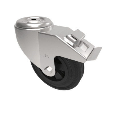 Black Rubber Bolt Hole Swivel Castor Brake 160mm 140kg Load