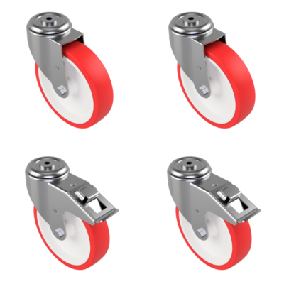 4 Pack 2 x Swivel 2 x Braked Polyurethane Nylon Bolt Hole 200mm 1050kg Load Per Set