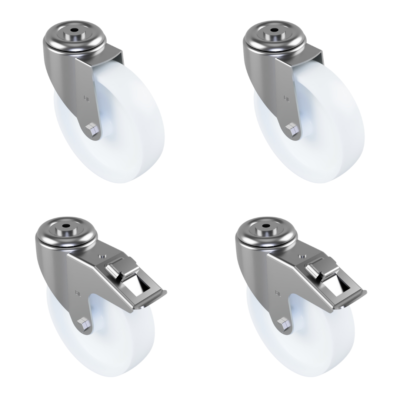 4 Pack 2 x Swivel 2 x Braked Nylon Bolt Hole 200mm 1050kg Load Per Set
