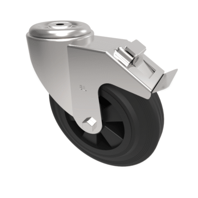 Black Rubber Bolt Hole Swivel Castor Brake 200mm 205kg Load