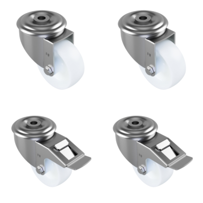 4 Pack 2 x Swivel 2 x Braked Nylon Bolt Hole 80mm 450kg Load Per Set