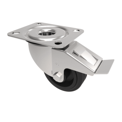 Black Rubber Plate Swivel Castor Brake 80mm 50kg Load