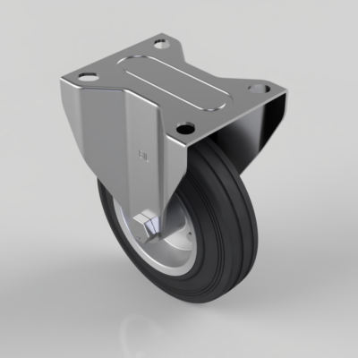 Black Rubber Pressed Steel Plate Fixed Castor 125mm 90kg Load
