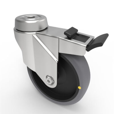 Electrically Conductive Rubber Bolt Hole Swivel Castor Brake 100mm 70kg