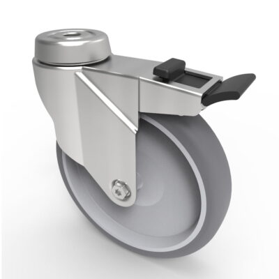 Rubber Swivel Castor Bolt Hole Brake 125mm 80kg