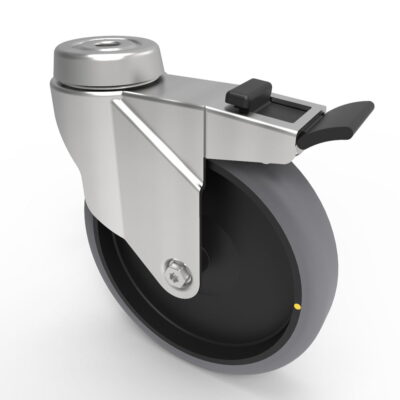 Electrically Conductive Rubber Bolt Hole Swivel Castor Brake 125mm 80kg