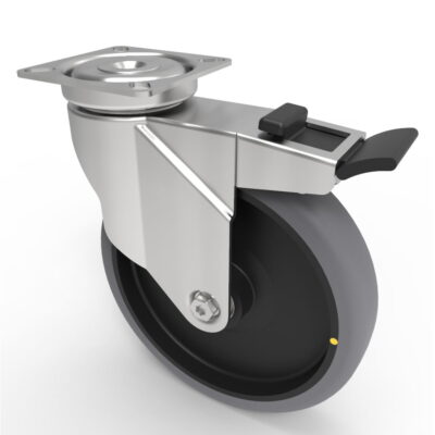 Electrically Conductive Rubber Plate Swivel Castor Brake 125mm 80kg Load