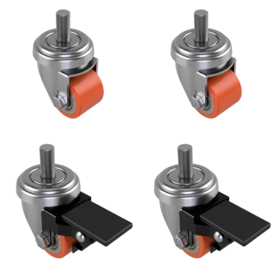 4 Pack 2 x Swivel 2 x Braked Polyurethane Cast Iron Stem 35mm 300kg Load Per Set