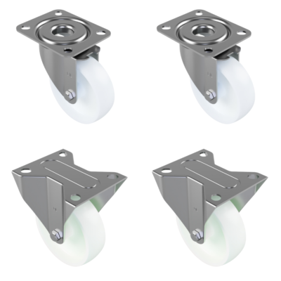 4 Pack Nylon Plate 100mm - Various Configurations - 2 x Swivel + 2 x Fixed
