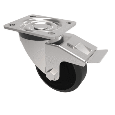 Polypropylene Plate Swivel Castor Brake 80mm 110kg Load