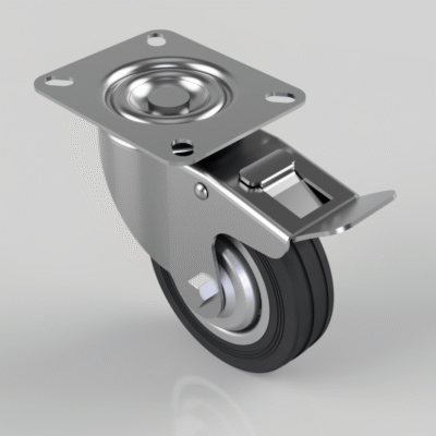 Rubber Plate Swivel Braked 100mm Load 60kg